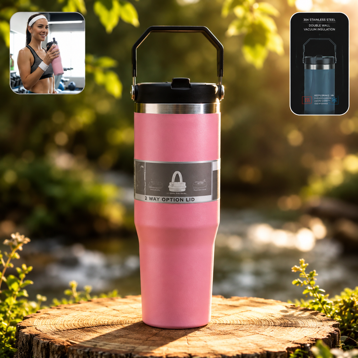 Nexlore HydraHalo Tumbler — 900ML Insulated Travel Tumbler with 2-Way Lid